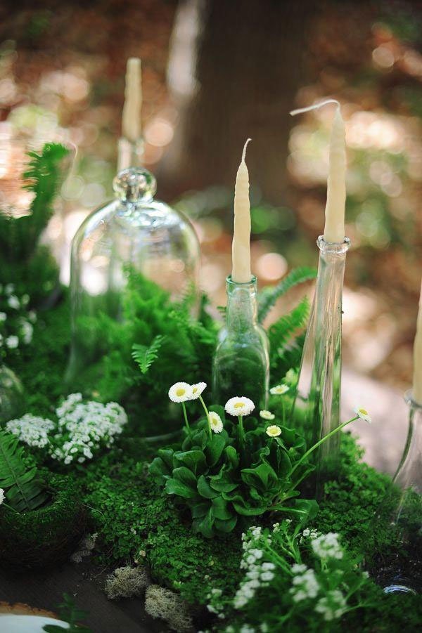 decor table verdure, bougies fines originales